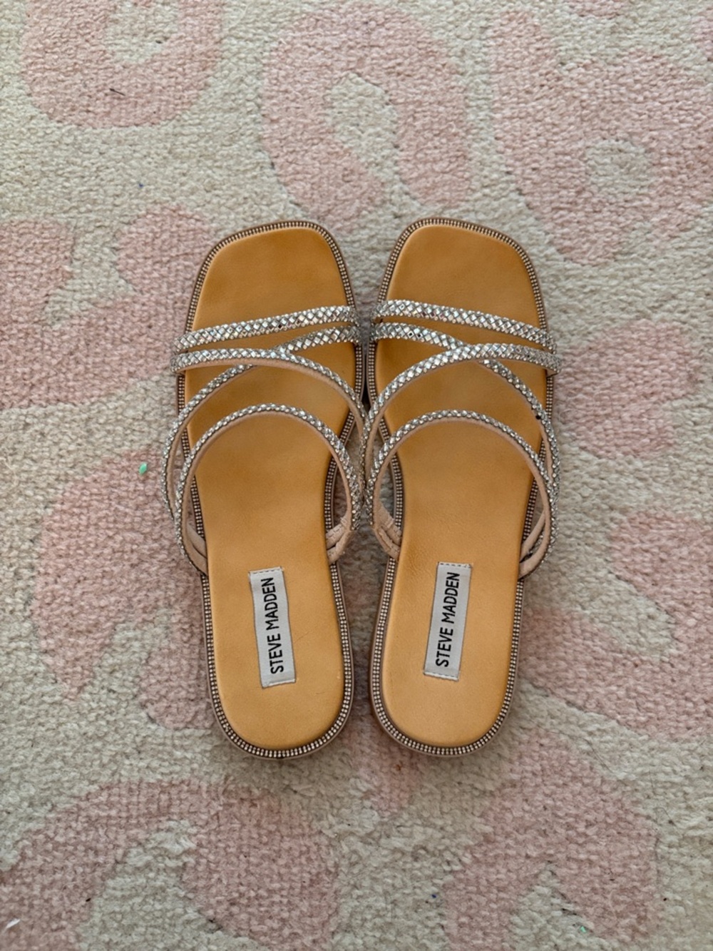 Steve Madden Tan Rhinestone Strappy Slide Sandals
